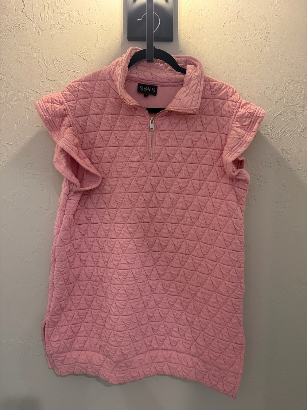 SSYS Pink Quilted Short-Sleeve Half-Zip Pullover